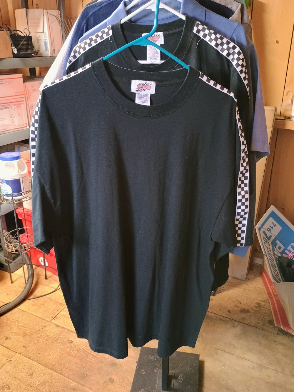 Ulu Black Short-Sleeve Tee with Checkerboard Shoulder Stripes Bin 6